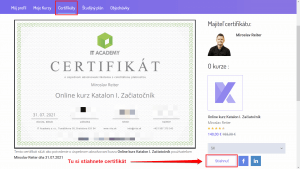 Stiahnutie online certifikátu SK a EN jazyku