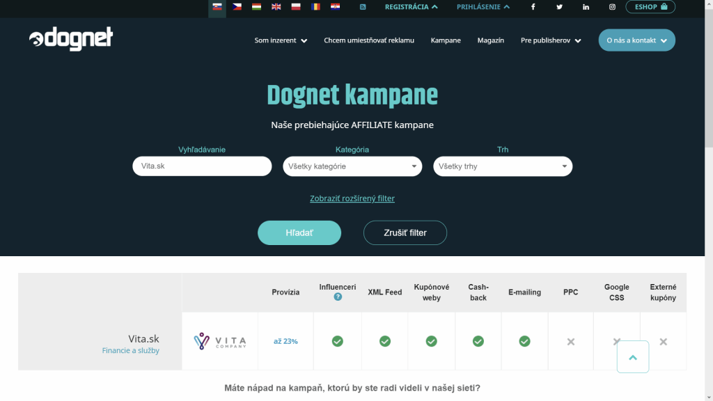 VITA Dognet Affiliate Spolupráca