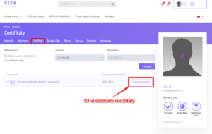 Môj Profil - Stiahnutie Certifikátu
