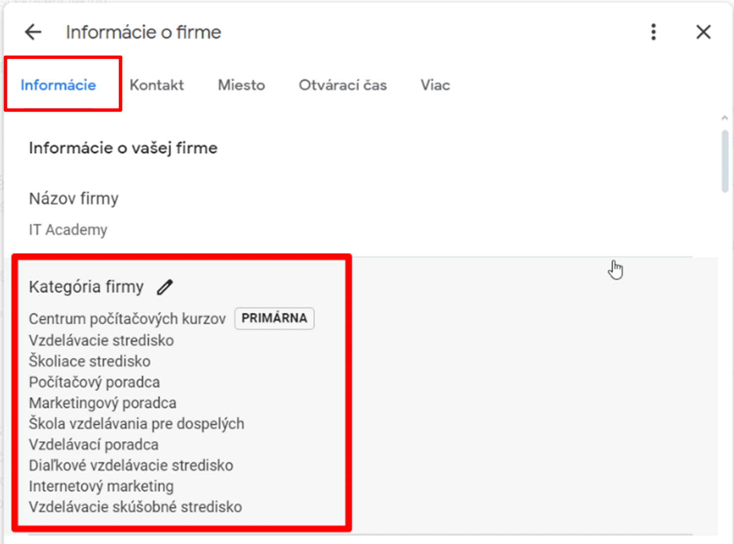 Google Firemný Profil Kategória Firmy