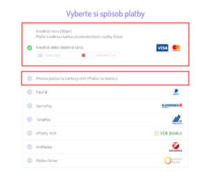 Typy platobných metód na VITA