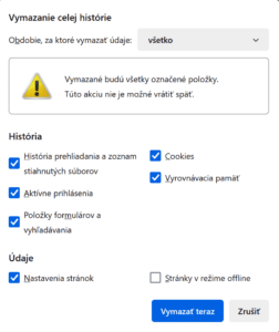 Mozilla Firefox (Vymazať Dáta Prehliadania Cookies)