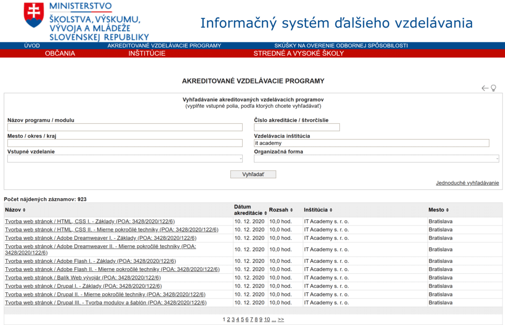 akreditované kurzy it academy vita academy