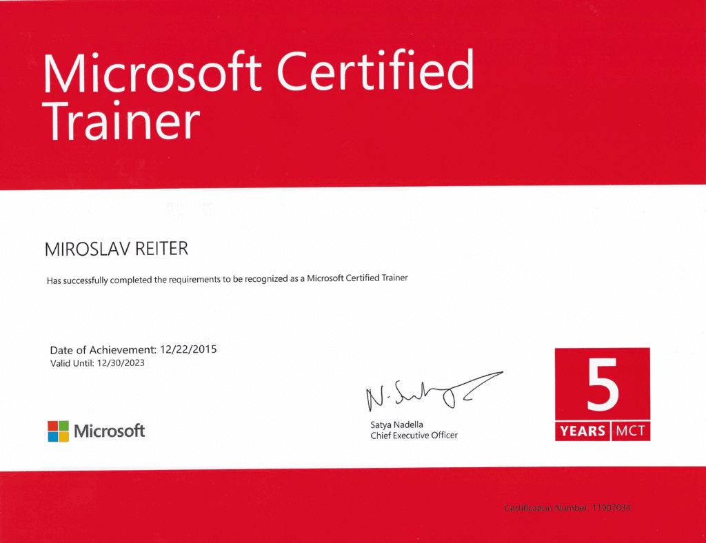 Miroslav Reiter Microsoft Certified Trainer MCT