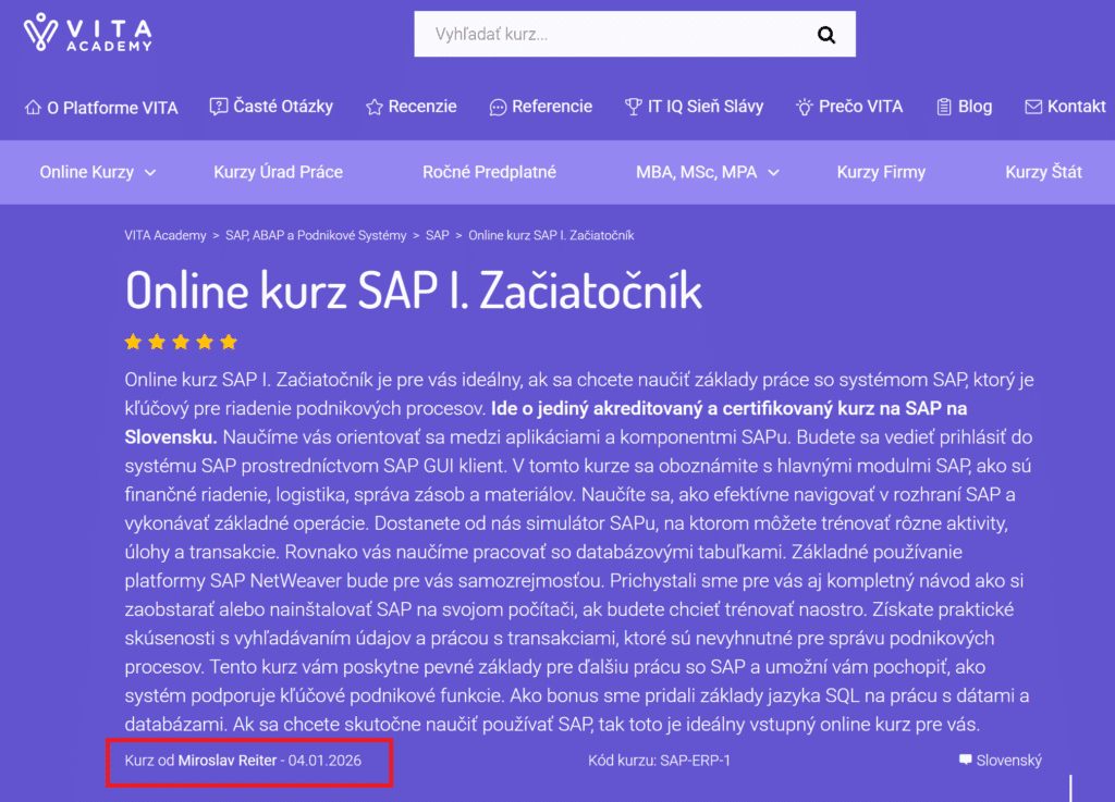 online kurz VITA kto učí daný kurz informácie lektor