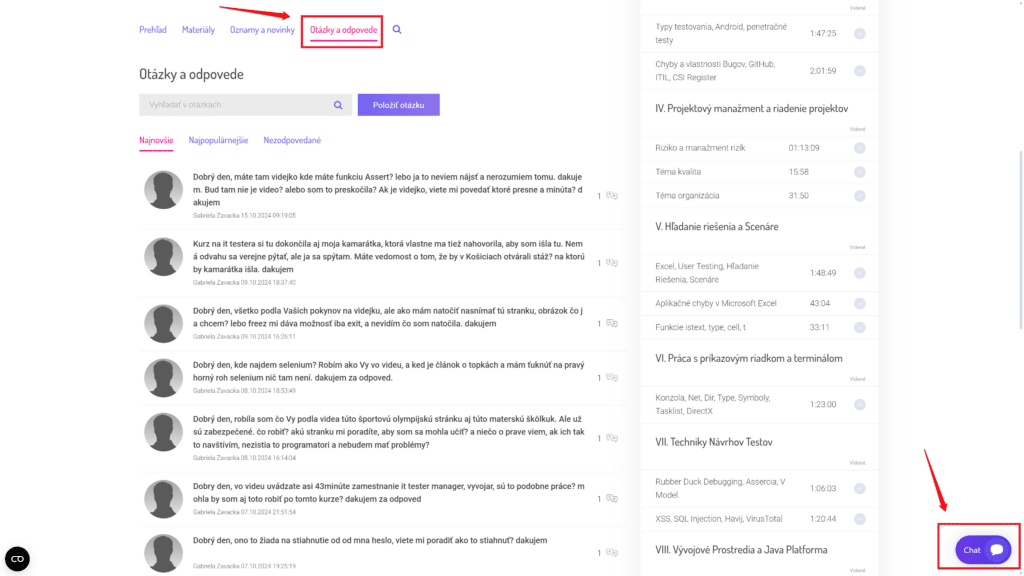 vita online kurzy otázky lektor chat