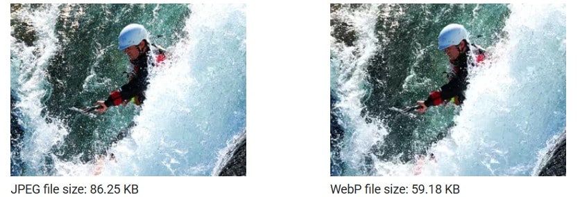 Obrázok porovnanie veľkosti a kvality formátov JPEG a WebP