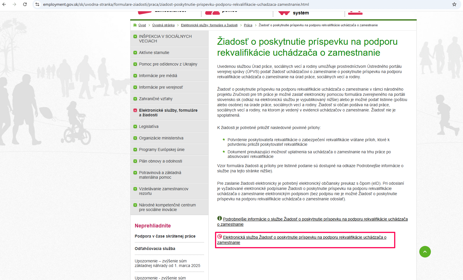 Žiadosť o poskytnutie príspevku na podporu rekvalifikácie uchádzača o zamestnanie