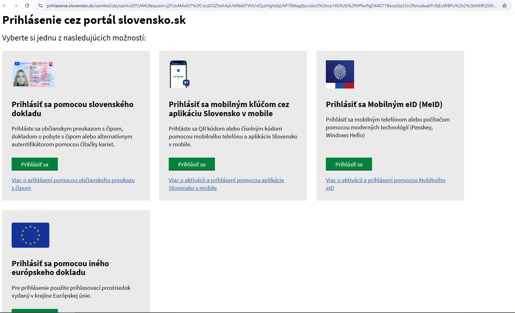 Prihlásenie cez portál slovensko.sk