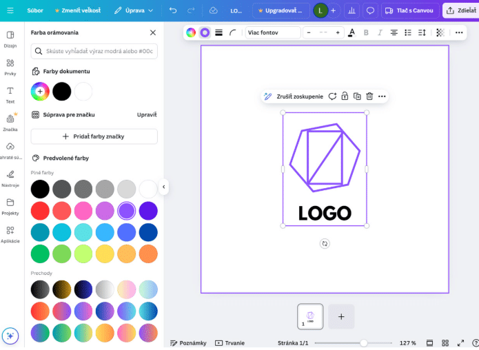 text, font, farby a ikony logo Canva