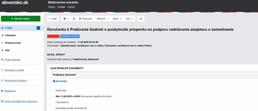 elektronické podanie žiadosti na portáli slovensko.sk
