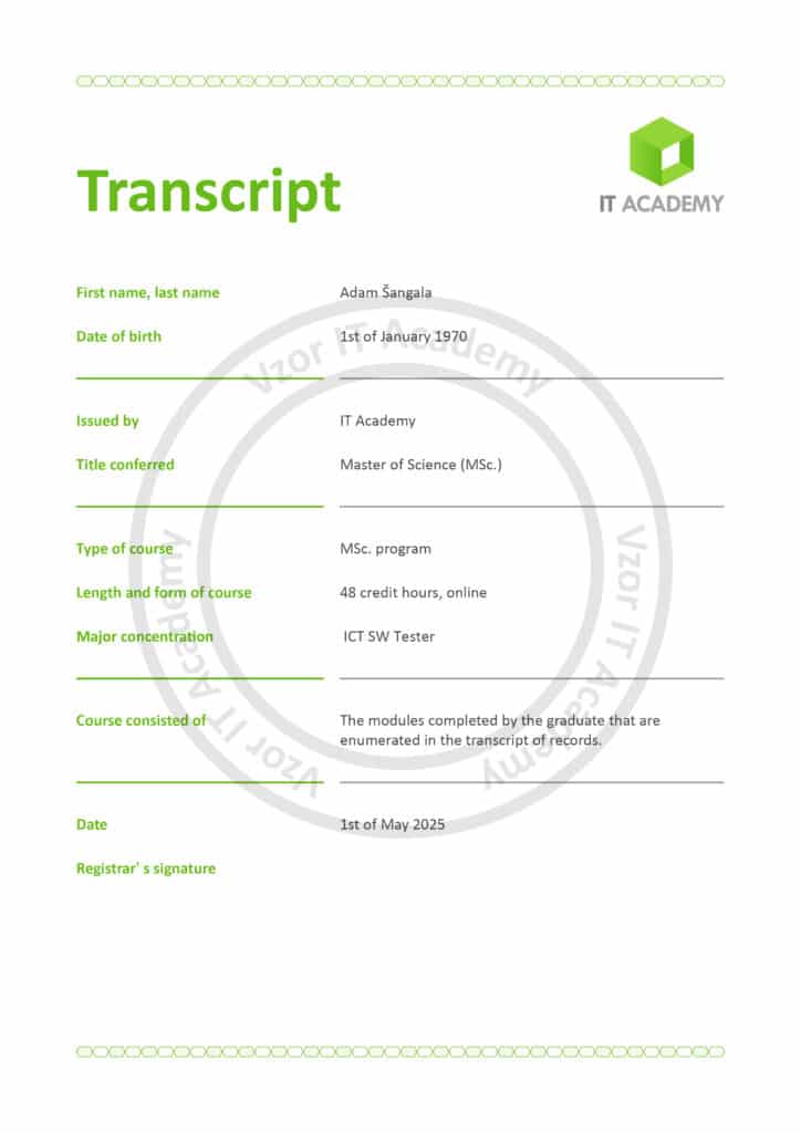 it academy transkript transcript diplom BBA MBA MSc MPA DBA