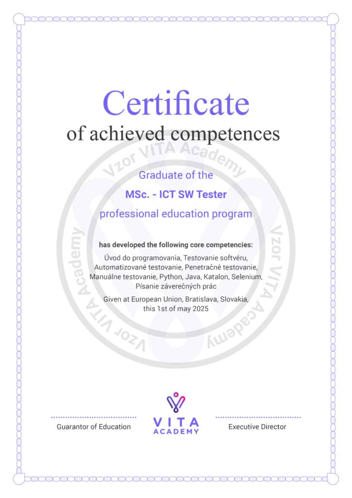 vita certifikát ukážka BBA MBA MSc MPA DBA