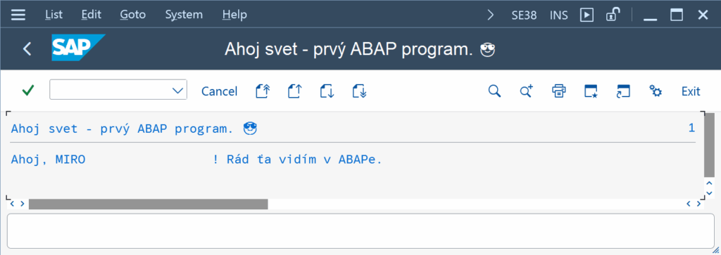 sap abap prvý program interakcia výstup