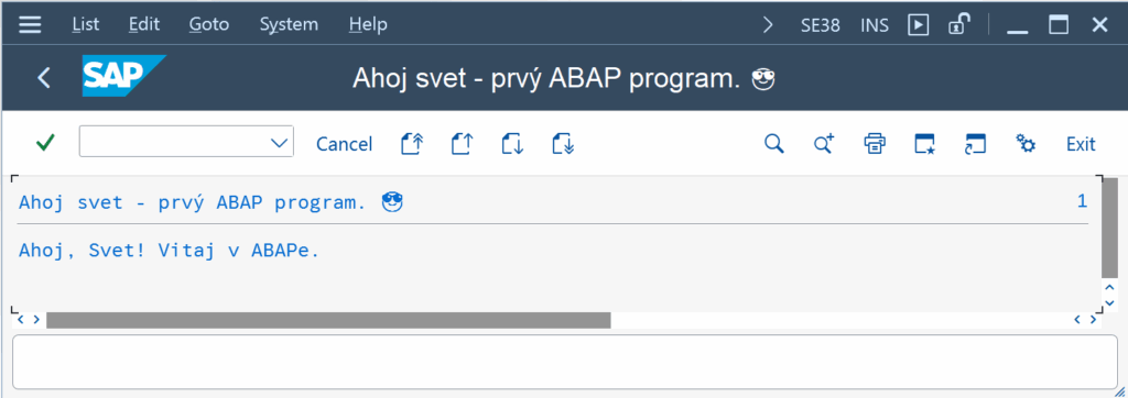 sap abap prvý program výstup