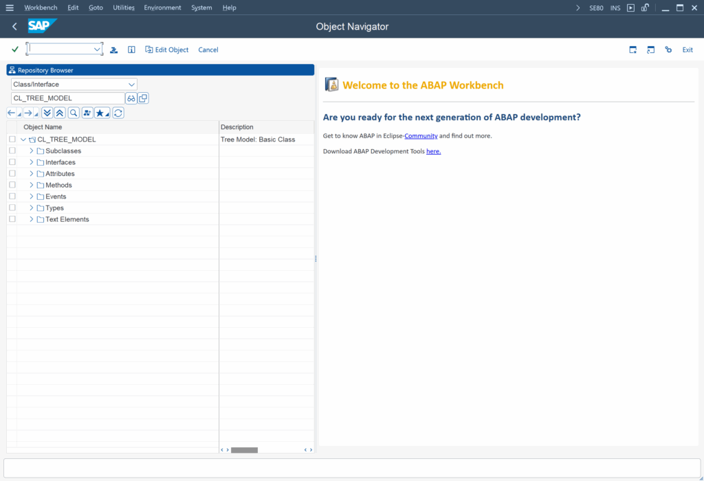 SAP transakcia SE80 ABAP development workbench object navigator