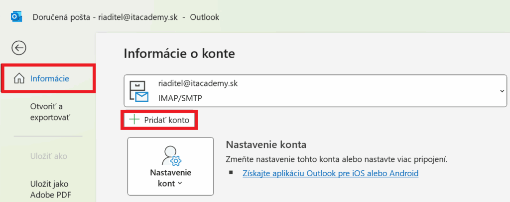 nastavenie smtp microsoft outlook
