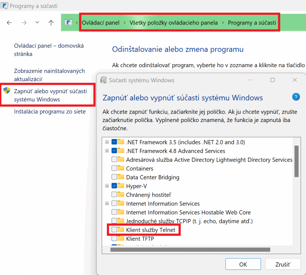 telnet povolenie microsoft windows