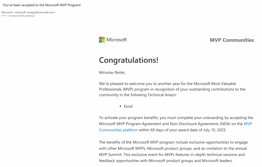 ocenenie microsoft most valuable MVP miroslav reiter