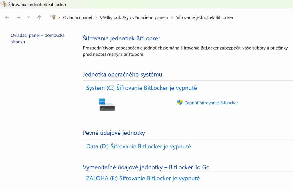 šifrovanie jednotiek diskov microsoft bitlocker