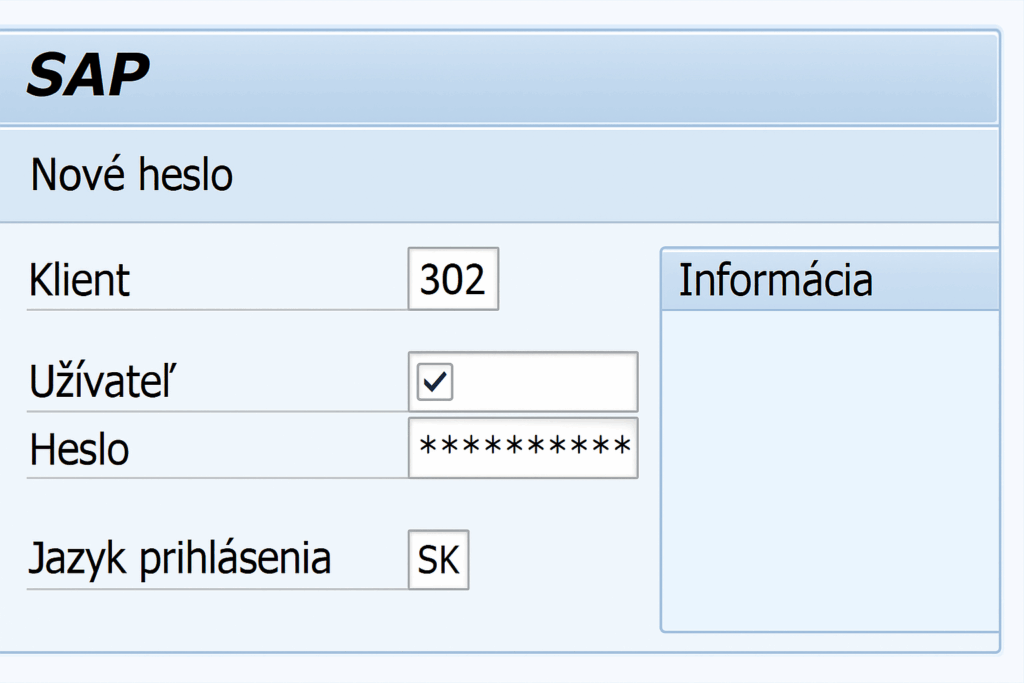 úvodná prihlasovacia obrazovka sapu sap logon starší sap gui