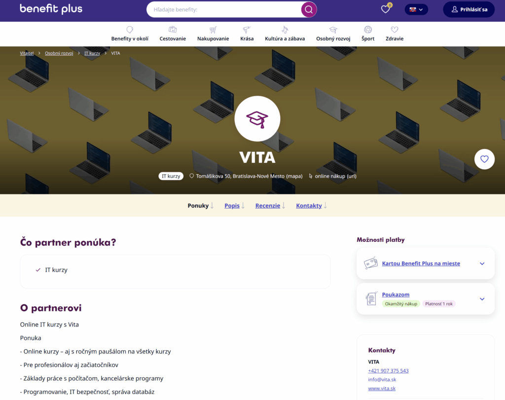 Benefit Plus VITA online kurzy