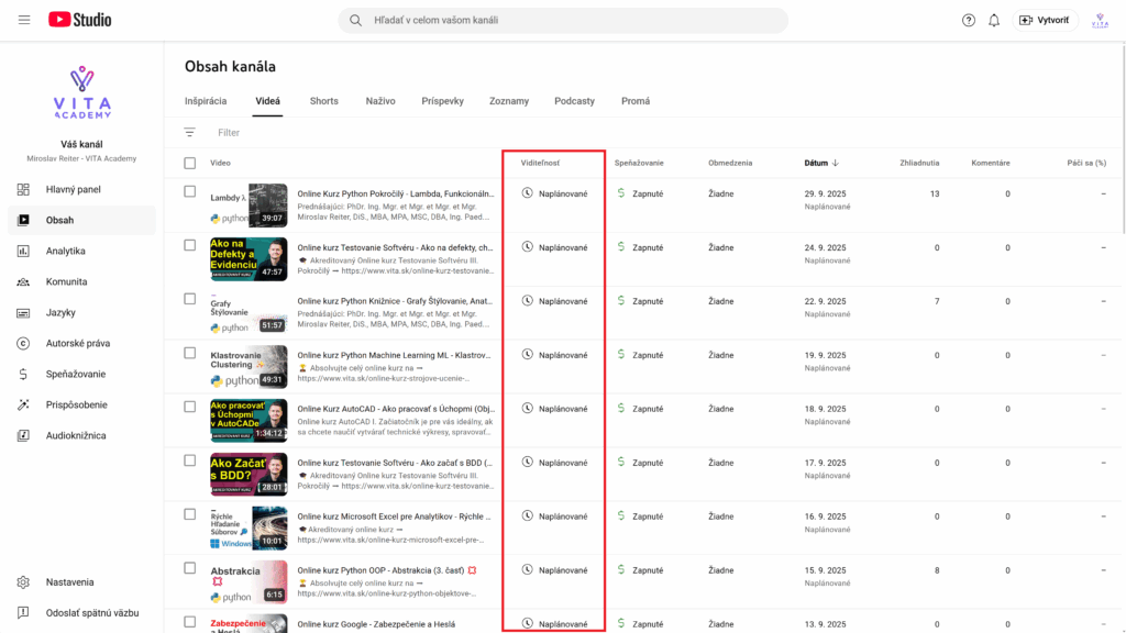 youtube plánovanie videí