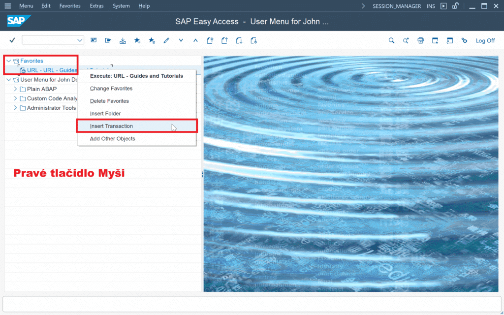 SAP obľúbene favorites transakcie