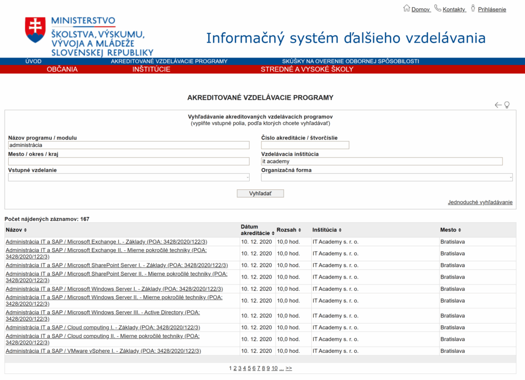 akreditované online kurzy administrácia it a sap