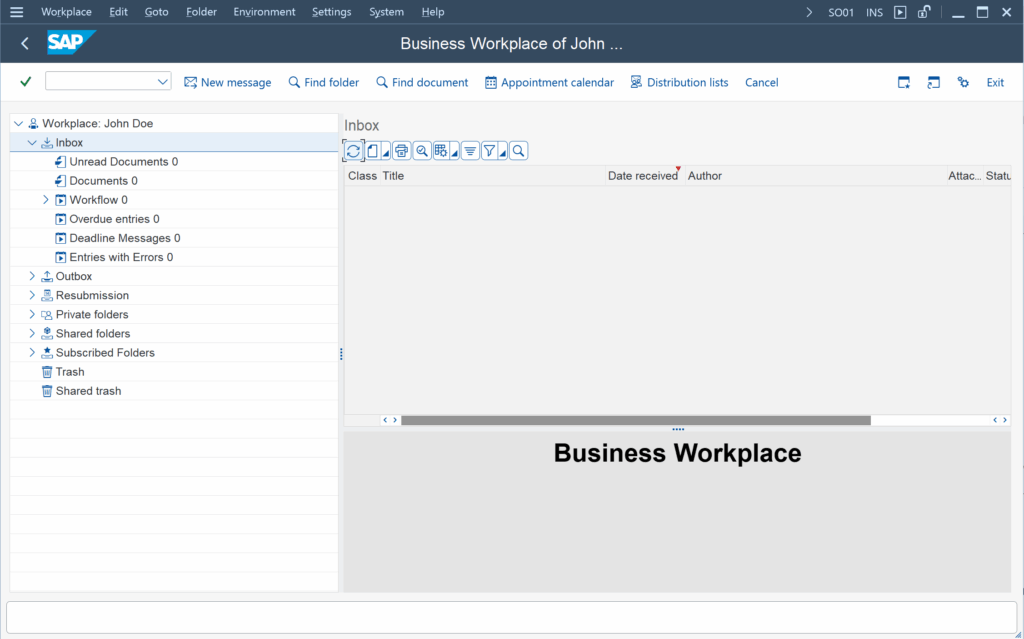 SAP transakcia SO01 emailový systém SAP business workplace