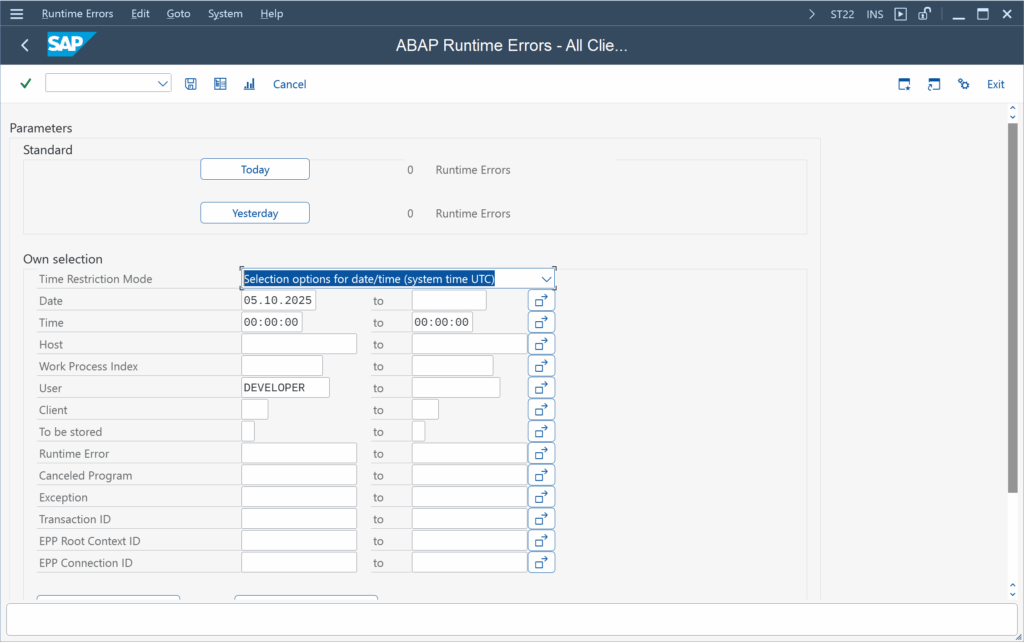 SAP transakcia ST22 prehľad systémových chýb diagnostika sap abap runtime errors