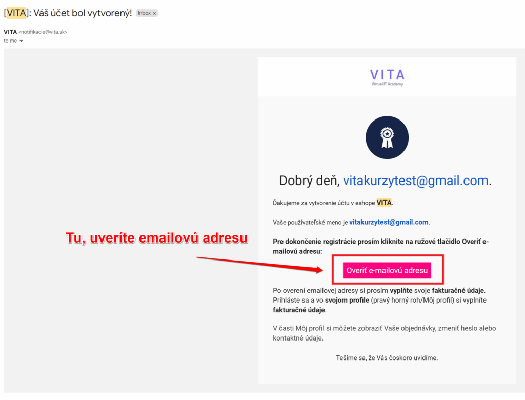 vytvorenie a overenie nového účtu