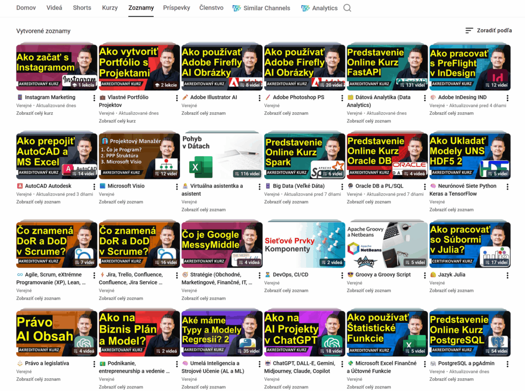 youtube kurzy zoznamy playlisty