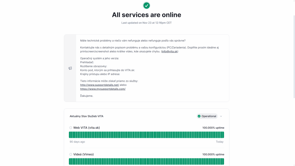 dostupnosť webstránka eshop wordpress vita uptime betterstack