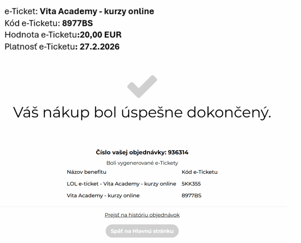 voucher kód e-ticket vzor vita