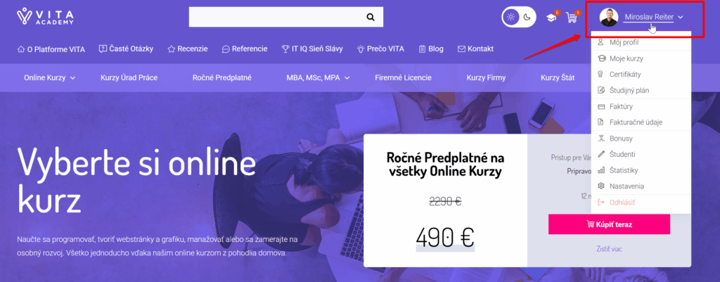 vita online kurzy prihlásenie sa do účtu