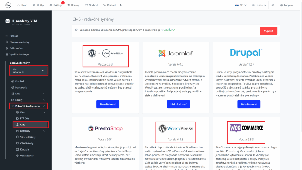 websupport verzia wordpress woocommerce