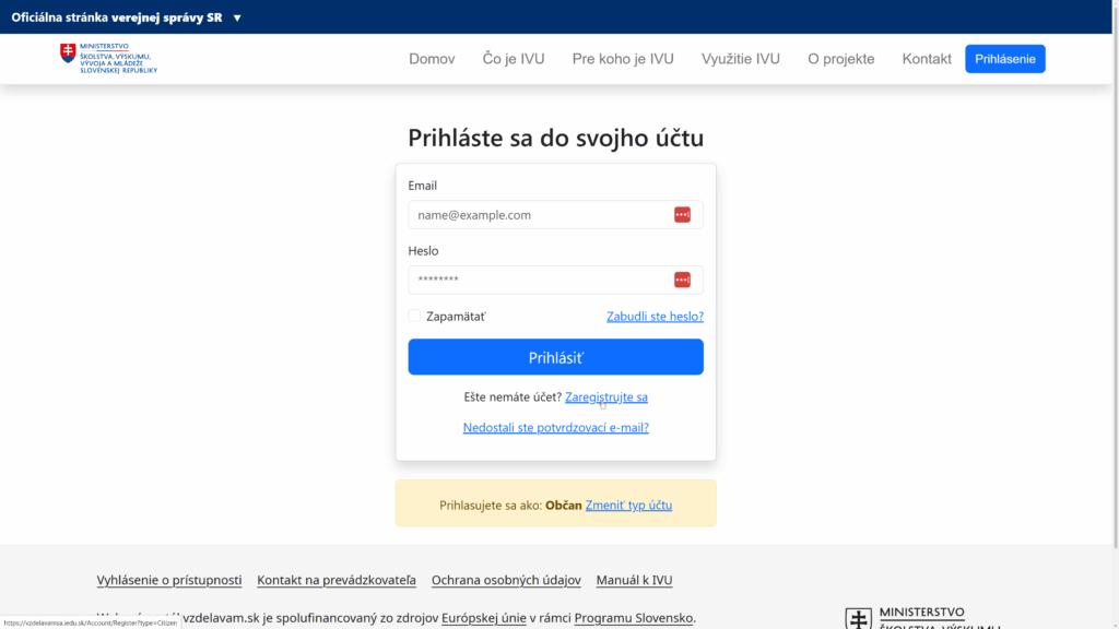 registrácia IVU portál vzdelávam sa ako občan proces