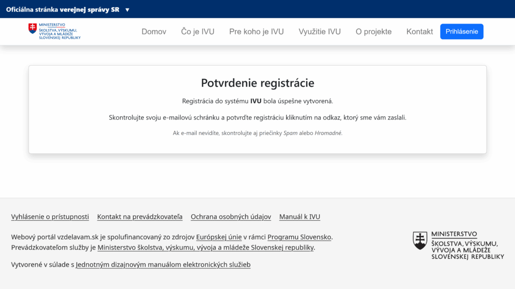 registrácia IVU portál vzdelávam sa ako občan proces potvrdenie registrácie