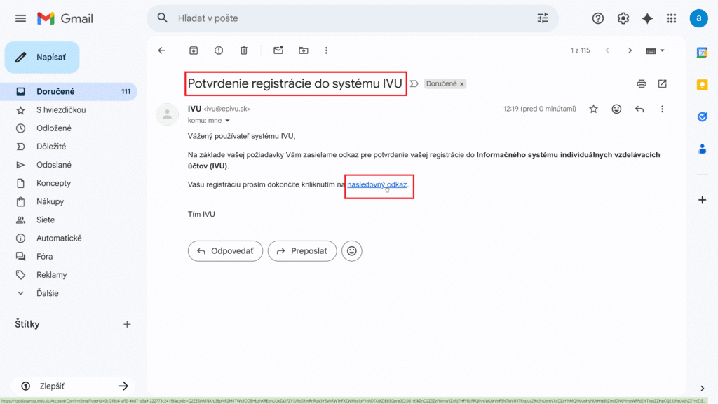 registrácia IVU portál vzdelávam sa ako občan proces potvrdenie registrácie email gmail