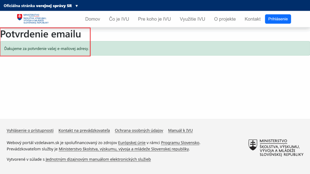 registrácia IVU portál vzdelávam sa ako občan proces potvrdenie registrácie potvrdenie emailu gmailu