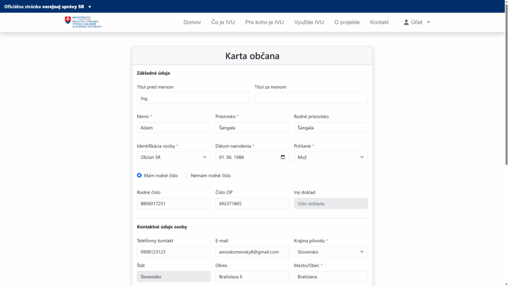 registrácia IVU portál vzdelávam sa ako občan proces účet nastavenia profil karta občana