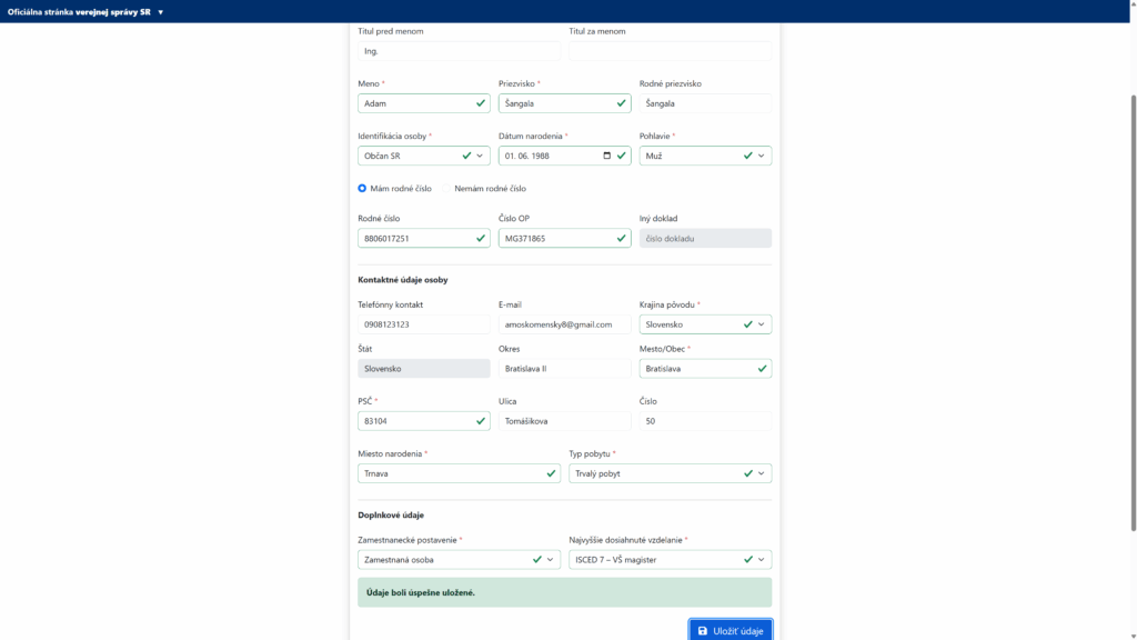 registrácia IVU portál vzdelávam sa ako občan proces účet nastavenia profil karta občana uloženie kontrola