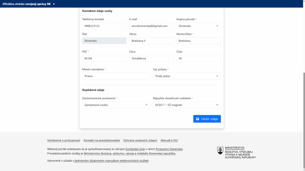 registrácia IVU portál vzdelávam sa ako občan proces účet nastavenia profil karta občana