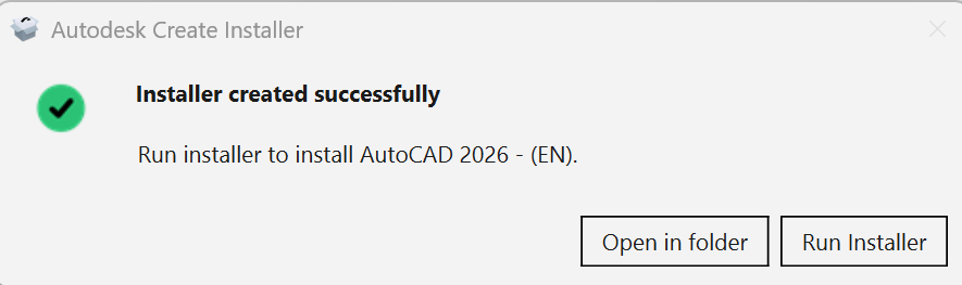 AutoCAD Autodesk inštalátor Create Installer successfully