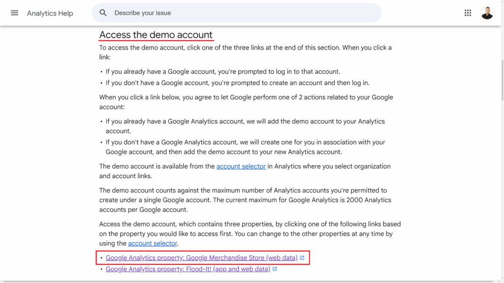Google Analytics GA4 testovací účet prístup test demo account access