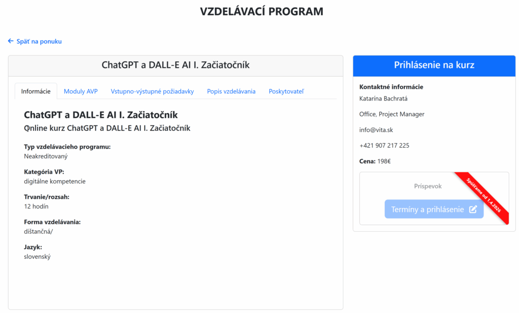 IT Academy VITA IVU vzdelávaci program ChatGPT a Dall-E AI