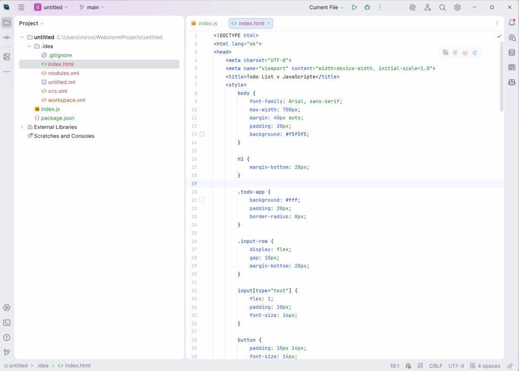 vývojové prostredie jetbrains webstorm javascript html css