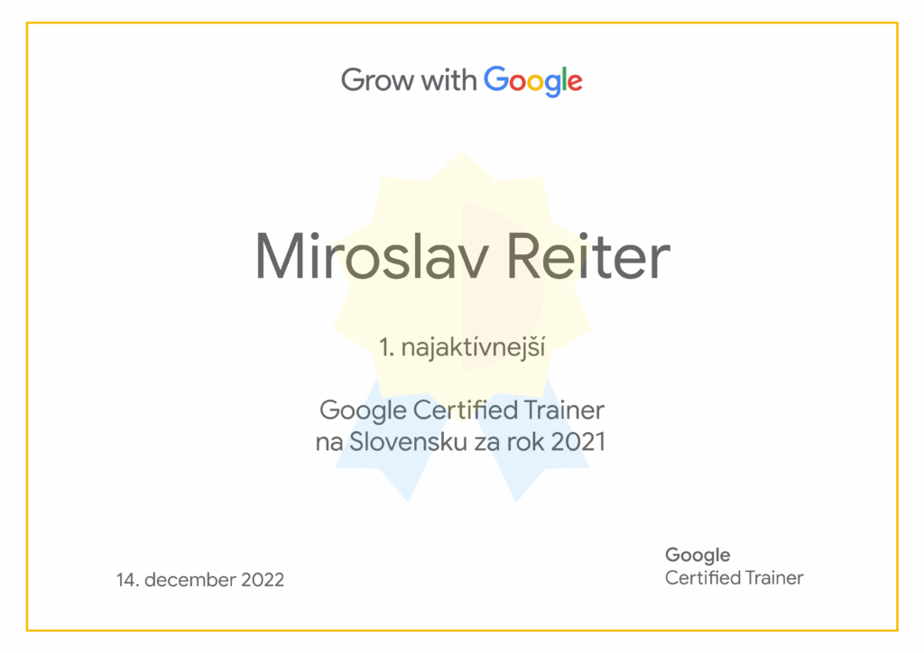 top lektor tréner Certifikát Google GCT 2021