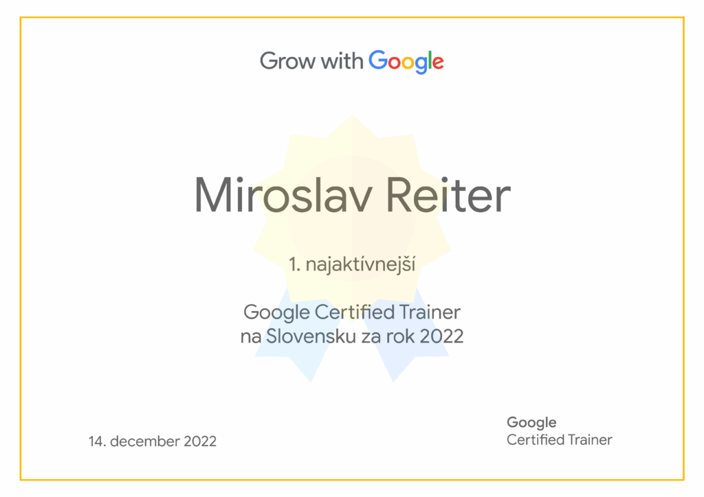 top lektor tréner Certifikát Google GCT 2022